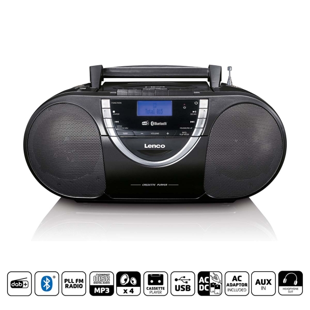 Lenco Bærbar DAB+ og FM-radio med CD-kassett og Bluetooth® Svart