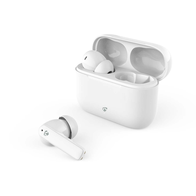 Nedis Fullt Trådløse hodetelefoner | ENC (Environmental Noise Cancelling) | Bluetooth® | Batteri 1 driftstid standard bruk: 1440 min | Touch kontroll | Ladeboks | Trådløs ladeetui | Innebygd mikrofon | Stemmestyring | Noise canceling | IPX4 | Hvit