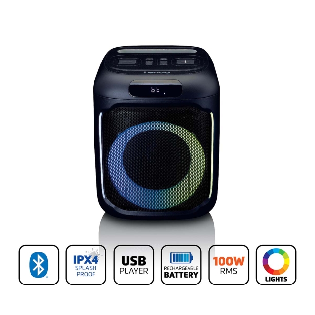 Lenco Kompakt IPX4 Bluetooth® Partyhøyttaler med trådløs mikrofon