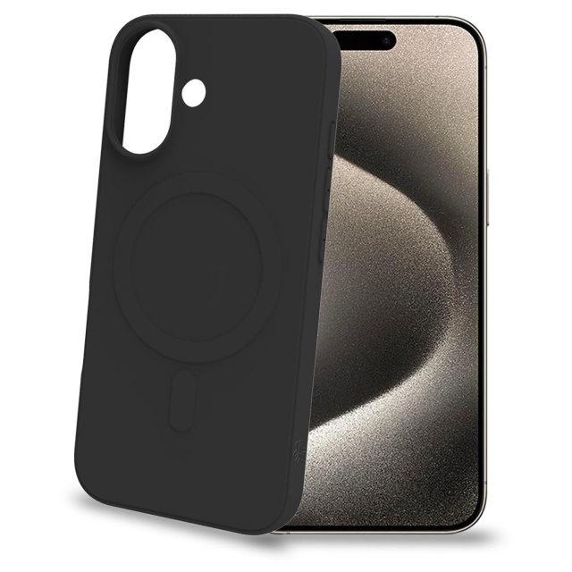 Celly Cromomag Mykt gummideksel MagSafe-kompatibel iPhone 16 Svart