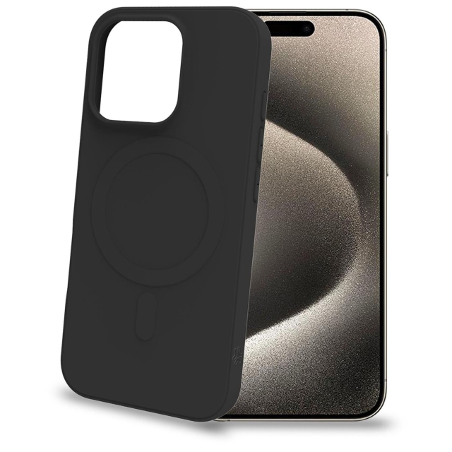 Celly Cromomag Mykt gummideksel MagSafe-kompatibelt iPhone 16 Pro Svart