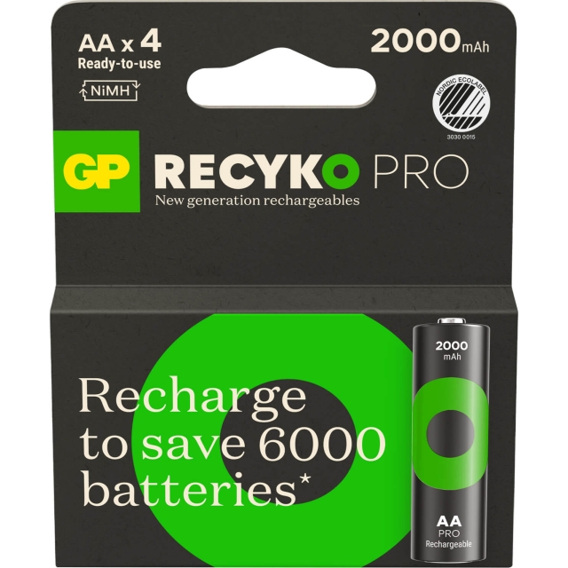 GP Batteri Recyko Pro NiMH AA HR6 2000mAh 4-Pakning
