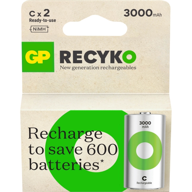 GP Batteri Recyko NiMH C HR14 3000mAh 2-Pakning