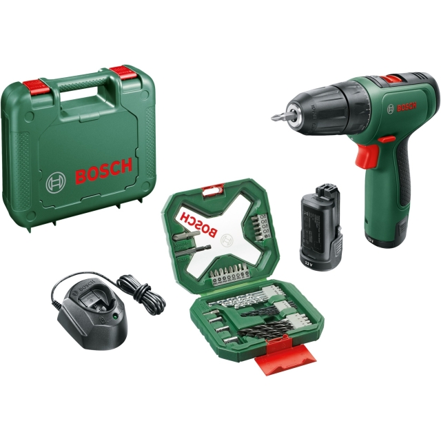 Bosch batteridrevet skrutrekker EasyDrill 1200 + 34-delt bits- og boresett (2x Li-ion-batteri 1,5Ah, koffert)
