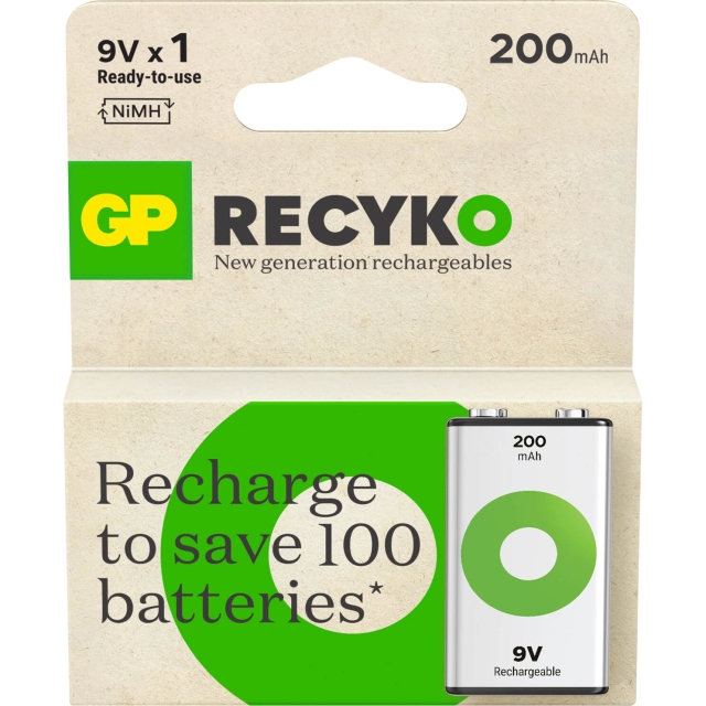 GP Batteri Recyko NiMH 9V 200mAh 1-Pakning