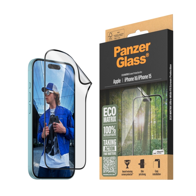PanzerGlass Skjermbeskyttelse MATRIX - iPhone 16 - Ultra Wide Fit
