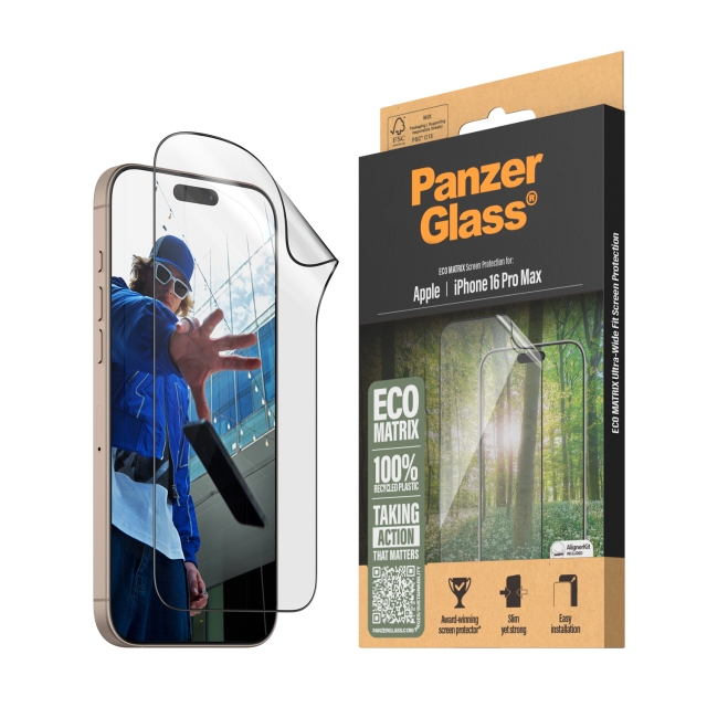 PanzerGlass Skjermbeskyttelse MATRIX - iPhone 16 Pro Max - Ultra Wide Fit