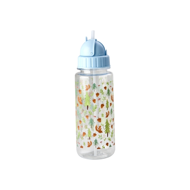 RICE Drikkeflaske i plast for barn med Happy Forest-trykk - Blå - 500 ml
