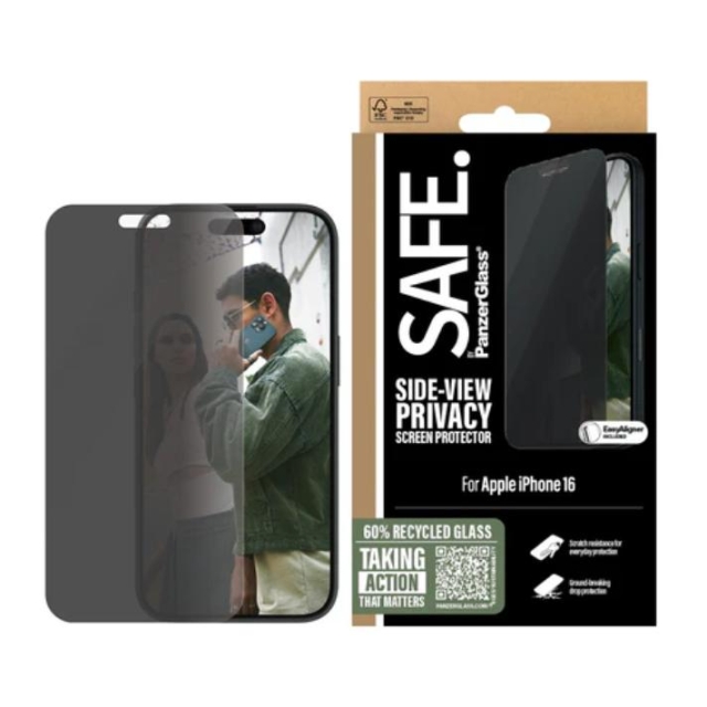 PanzerGlass SAFE. Privacy Screen Protector Apple iPhone 16, 15 | Ultra-Wide Fit