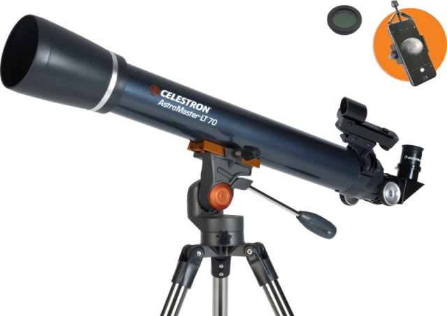 Celestron Astromaster LT 70AZ med telefonadapter og månefilter