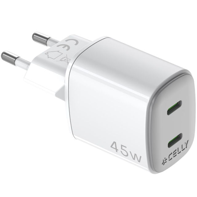 Celly USB-lader GaN 2 x USB-C PD 45W