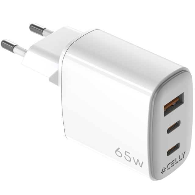 Celly USB-lader GaN 1 x USB-A + 2 x USB-C PD 65W
