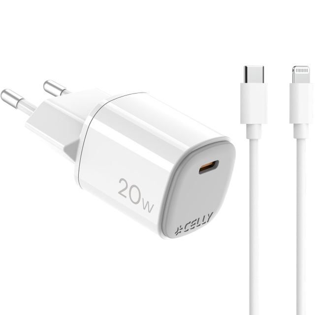 Celly USB-lader GaN 1 x USB-C PD 20W + Lightning-kabel