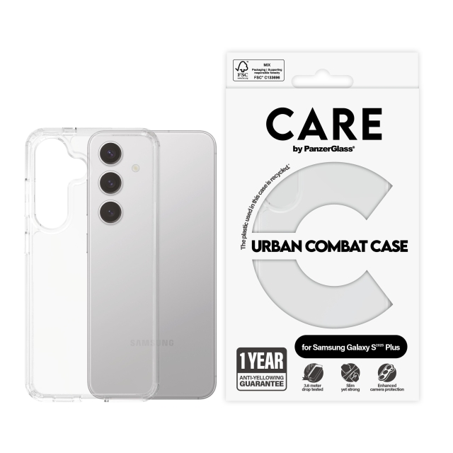 PanzerGlass CARE by PanzerGlass - Flagship Case Transparent Urban Combat m. klar ramme Samsung Galaxy S25 Plu