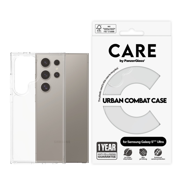 CARE by PanzerGlass - Flagship Case Transparent Urban Combat m. klar ramme Samsung Galaxy S25 Ult