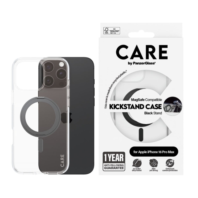CARE by PanzerGlass - Etui - gjennomsiktig med svart MagSafe - iPhone 16 Pro Max