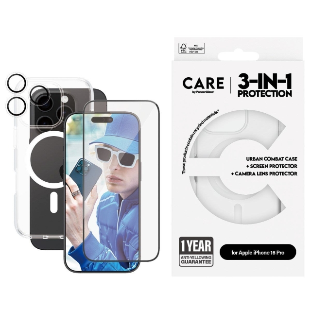 CARE by PanzerGlass - Flaggskip 3-i-1-pakke - iPhone 16 Pro