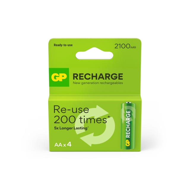 GP Recharge oppladbart batteri, størrelse AA, 2100 mAh, 4-pk