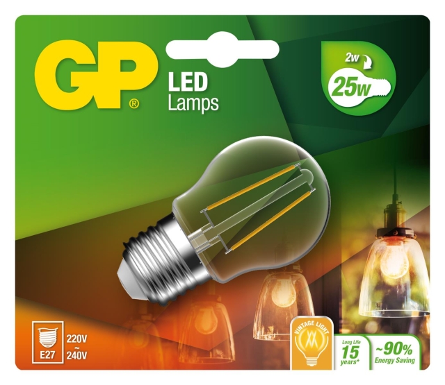 GP LED-lampe Filament Mini Globe, E27, 2W (25W), 250lm