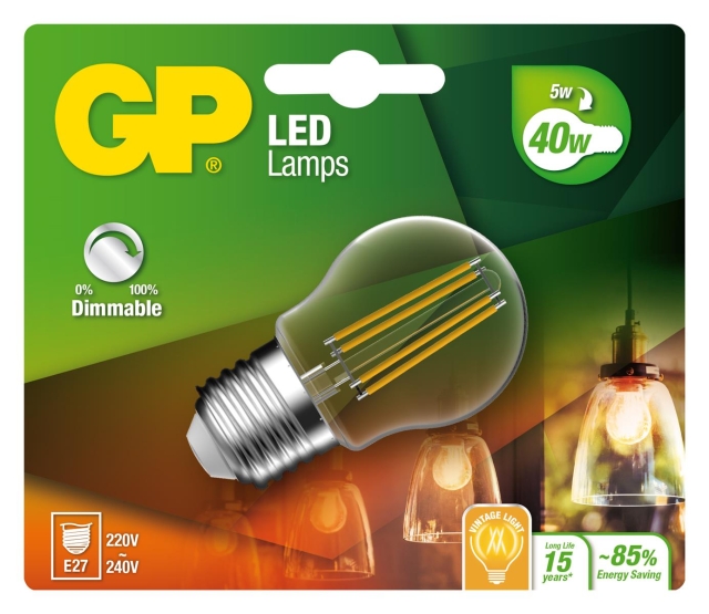 GP - LED-lampe Filament Mini Globe, E27, DIM, 5W (40W), 470lm