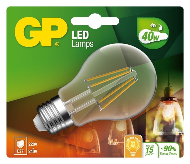 GP LED-lampe Classic Filament, E27, 4W (40W), 470lm