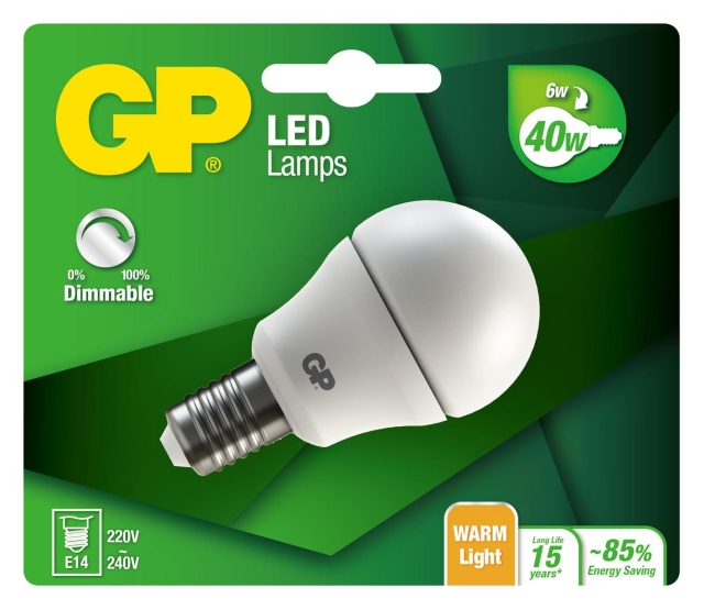 GP LED-lampe Mini Globe, E14, DIM, 6W (40W), 470lm