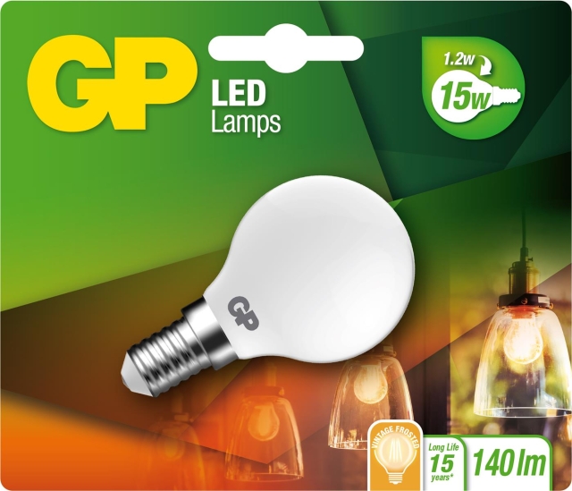 GP LED-lampe Filament Frozen Mini Globe, E14, 1,2W (15W), 136lm