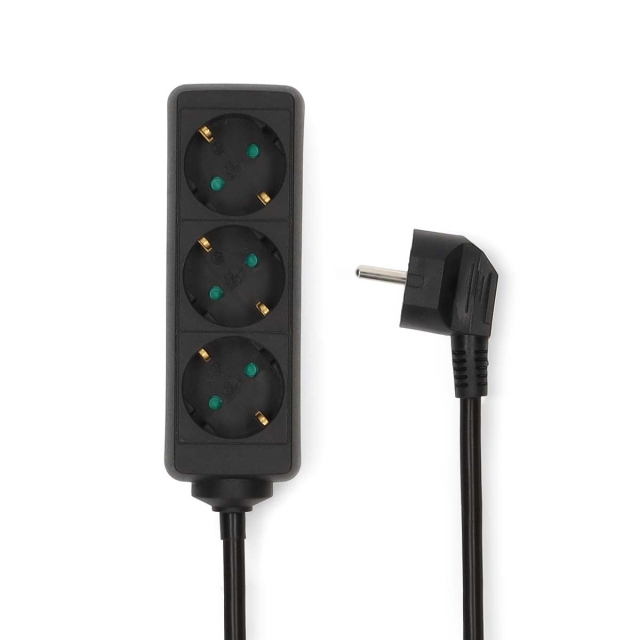 Nedis Extension Socket | Jordet kontakt / Type F (CEE 7/7) | 3-veis | 1.50 m | 3680 W | 16 A | Type av jording: Sidekontakter | 230 V AC 50/60 Hz | Uttaksvinkel: 45 ° | H05VV-F 3G1.5mm² | Sort