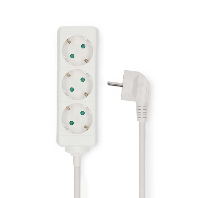 Nedis Extension Socket | Jordet kontakt / Type F (CEE 7/7) | 3-veis | 5.00 m | 3680 W | 16 A | Type av jording: Sidekontakter | 230 V AC 50/60 Hz | Uttaksvinkel: 45 ° | H05VV-F 3G1.5mm² | Hvit