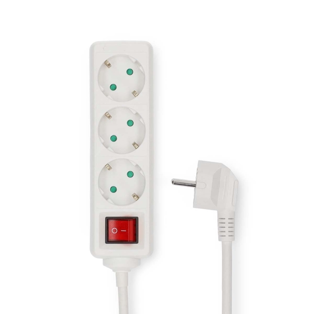 Nedis Extension Socket | Jordet kontakt / Type F (CEE 7/7) | 3-veis | 5.00 m | 3680 W | 16 A | Type av jording: Sidekontakter | 230 V AC 50/60 Hz | Uttaksvinkel: 45 ° | H05VV-F 3G1.5mm² | Av/på-bryter | Hvit