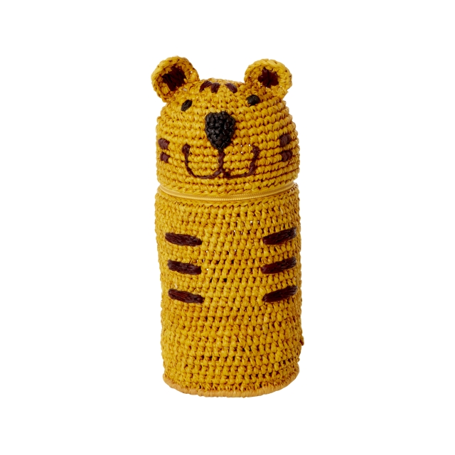 RICE Heklet pennal / veske i raffia - Tigerform - Gul - 20 cm x 10 cm x 5 cm
