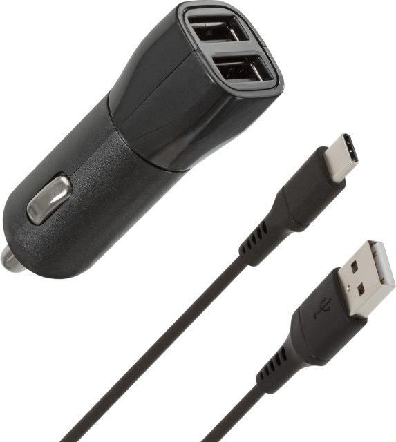 Wave billader, med to USB-kontakter + Type-C-kabel, 15,5 W