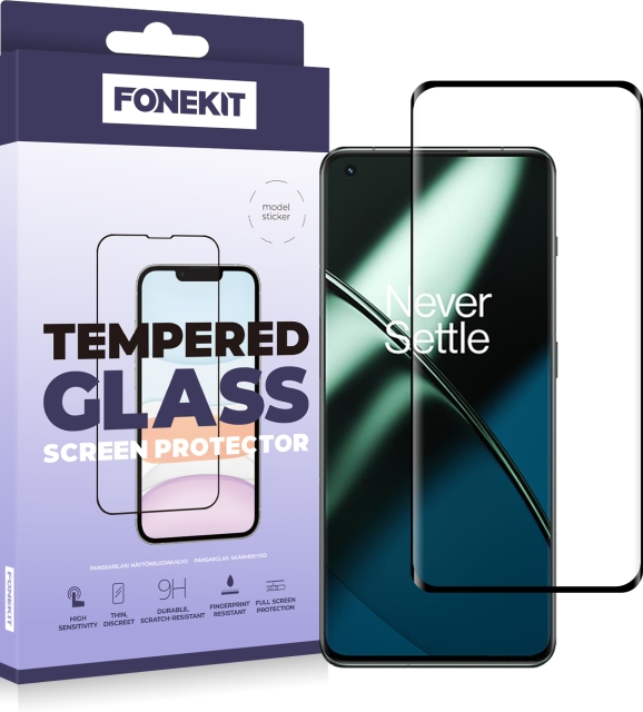 FoneKit Heldekkende panserglass, OnePlus 11, svart