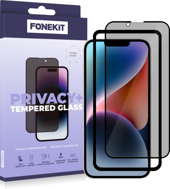 FoneKit Privacy+ Full Cover, iPhone 13 / 13 Pro / 14, svart