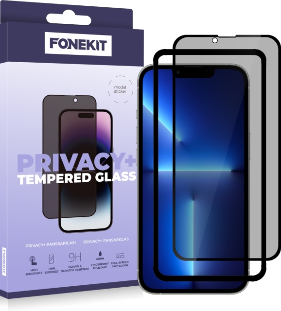 FoneKit Privacy+ Full Cover, iPhone 13 Pro Max / 14 Plus, svart