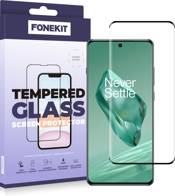 FoneKit Heldekkende panserglass, OnePlus 12, svart
