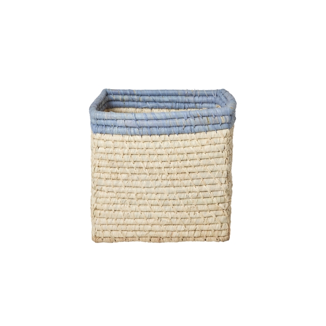 RICE Raffiakurv uten håndtak i natur med blå kant - 20 cm x 20 cm x 20 cm - natur med blå kant