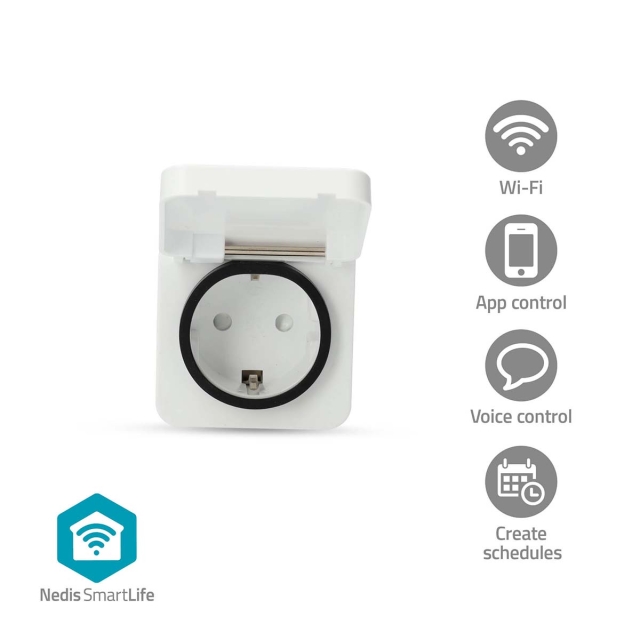 Nedis SmartLife Smart Plug | IP44 | Efektmåler | 3680 W | Jordet kontakt | -25 - 55 °C | Android™ / IOS | Grå / Hvit | 1 stk