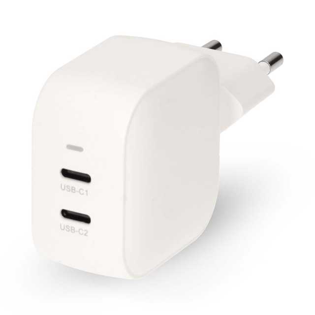 Nedis vegg lader | 35 W | GaN | PD3.0 | Hurtigladefunksjon | 1.75 / 2.33 / 2.92 / 3.0 A | Antall utganger: 2 | 2x USB-C™ | Automatisk Spenning Utvalg | Hvit