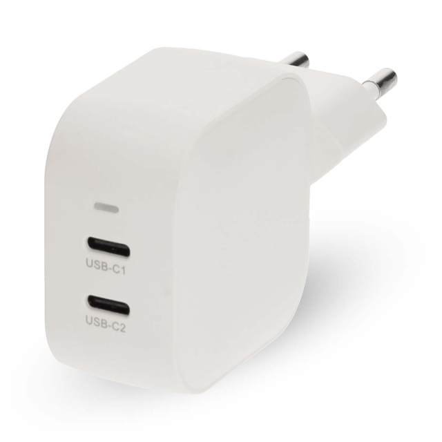 Nedis vegg lader | 45 W | GaN | PD3.0 | Hurtigladefunksjon | 2.25 A / 3.0 A | Antall utganger: 2 | 2x USB-C™ | Automatisk Spenning Utvalg | Hvit