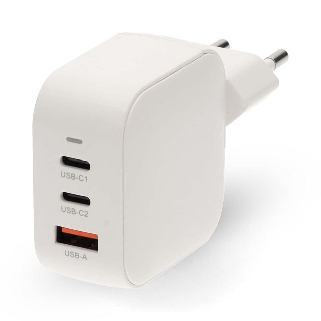 Nedis vegg lader | 70 W | GaN | PD3.0 | Hurtigladefunksjon | 1.5 / 2.25 A / 2.5 / 3.0 / 3.5 A | Antall utganger: 3 | USB-A / 2x USB-C™ | Automatisk Spenning Utvalg | Hvit
