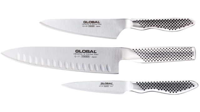 GLOBAL Classic 3-delt knivsett med rillet kokkekniv (G-773889)