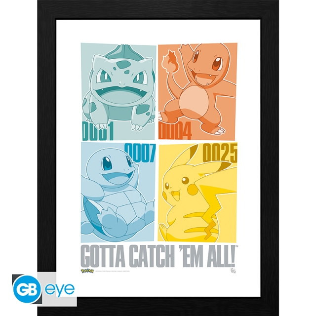 Abysse Innrammet trykk Pikachu & Kanto Starters - 30,5 x 40,6 cm