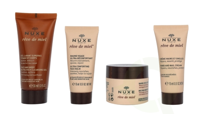 Nuxe Reve De Miel Travel Kit 90 ml Face and Body Wash 30 ml/Face Balm 15 ml/Melting Body Oil Balm 30 ml/Hands and Nails Cream 15 ml