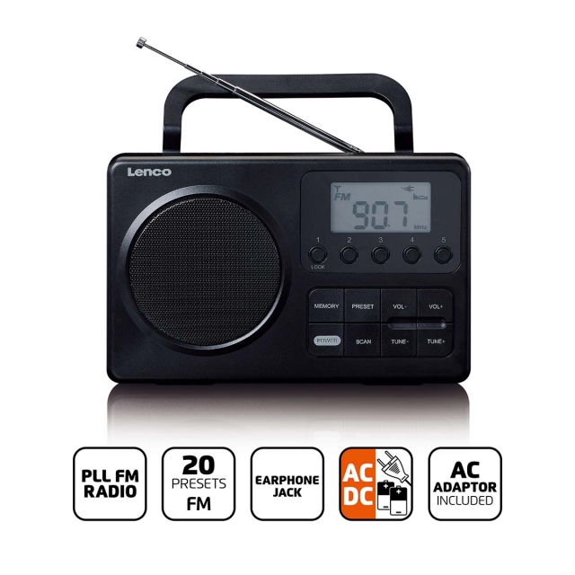 Lenco MPR-035BK Kompakt bærbar FM-radio med LCD-skjerm Svart