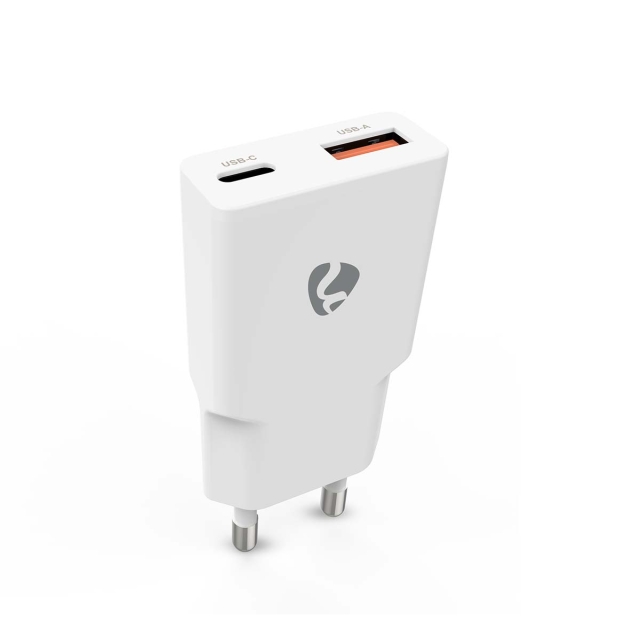 Nedis vegg lader | 30 W | GaN | PD3.0 30W | Hurtigladefunksjon | 1.5 / 2.0 / 2.5 / 3.0 A | Antall utganger: 2 | USB-A / USB-C™ | Automatisk Spenning Utvalg | Hvit