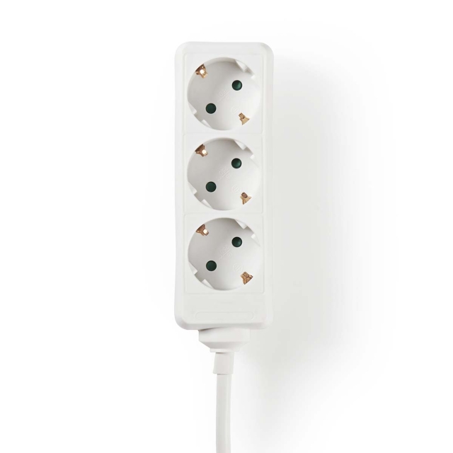 Nedis Extension Socket | Jordet kontakt / Type F (CEE 7/7) | 3-veis | 3.00 m | 3680 W | 16 A | Type av jording: Sidekontakter | 230 V AC 50/60 Hz | Uttaksvinkel: 45 ° | H05VV-F 3G1.5mm² | Hvit