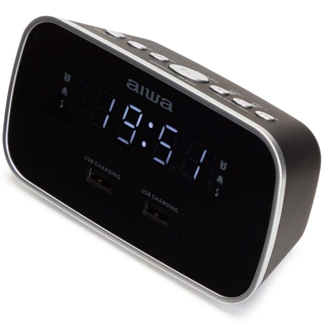 AIWA Klockradio Två alarm USB ladd-uttag Svart