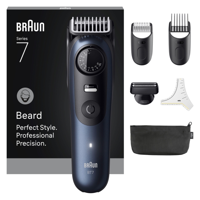 Braun Skjeggtrimmer Series 7, +6 barberingsverktøy, BT7520 - Svart / Deep Blue