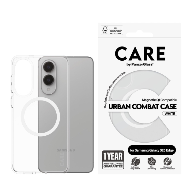 Panzer CARE by PanzerGlass - Flagship Case Transparent Urban Combat m. hvit Qi kompatibel Samsung S25 Edge